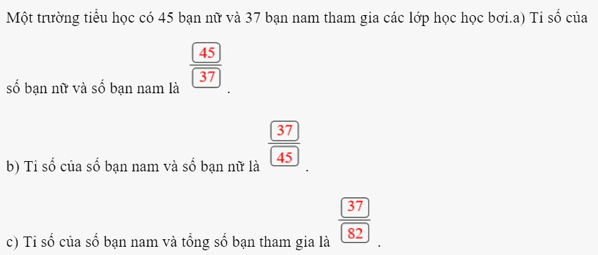 Bài 36: Tỉ số. Tỉ số phần trăm (tiết 1) trang 4 vở bài tập Toán 5 - Kết nối tri thức 2