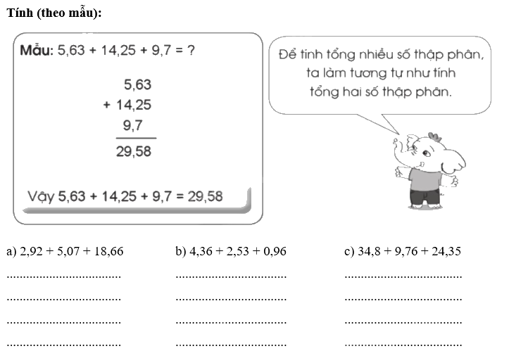 Giải bài 25: Cộng các sổ thập phân trang 62, 63 vở bài tập Toán 5 - Cánh diều 5