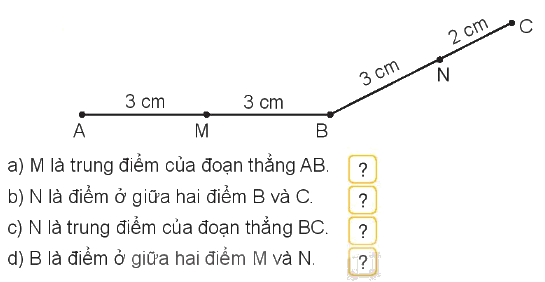Toán lớp 3 trang 50 - Điểm ở giữa, trung điểm của đoạn thẳng - SGK Kết nối tri thức 0 1