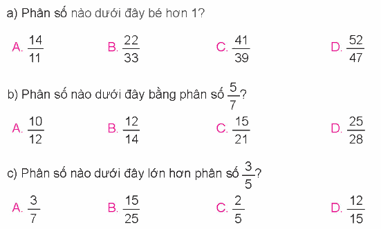 Toán lớp 4 trang 107 - Bài 69: Ôn tập phân số - SGK Kết nối tri thức 7